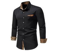 Camisa de manga larga para hombre de moda casual sencilla y cómoda con botones de color sólido, Negro , M