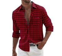 Camisa de manga larga para hombre, informal, de manga larga, con cuello y retazos, a cuadros, para hombre, rosso, 3XL