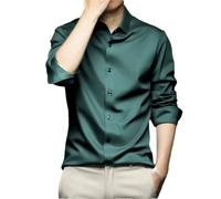 Camisa de manga larga para hombre, lisa, ajustada, informal, formal, de seda, En8, M