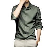 Camisa de manga larga para hombre, lisa, ajustada, informal, formal, de seda, T, XL