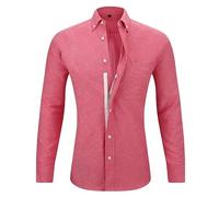 Camisa de manga larga para hombre, monocolor, con botones, solapa, manga larga, elegante, con cremallera interior, delgada, blusa ligera de manga larga, cómoda, rojo, M