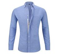 Camisa de manga larga para hombre, monocolor, con botones, solapa, manga larga, elegante, con cremallera interior, delgada, blusa ligera de manga larga, cómoda, azul claro, XL