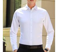 Camisa de manga larga para hombre, resistente a las arrugas, cierre de botón, camisa casual de negocios para oficina y uso social (L blanco)
