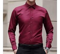 Camisa de manga larga para hombre, resistente a las arrugas, cierre de botón, camisa casual de negocios para oficina y uso social (M clarete)