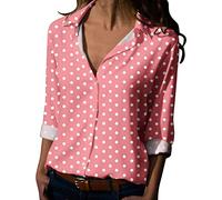 Camisa de manga larga para mujer con cuello en V, lunares, camisa con botones hacia abajo, blusa con puntos, primavera verano elegante, blusa cómoda y transpirable, de manga larga, tallas grandes
