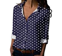 Camisa de manga larga para mujer con cuello en V, lunares, camisa con botones hacia abajo, blusa con puntos, primavera verano elegante, blusa cómoda y transpirable, de manga larga, tallas grandes