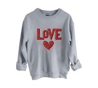 Camisa de manga larga para mujer, de San Valentín, a la moda, casual, divertida, con diseño de cabeza de Papá Noel, cuello redondo, sin capucha, para regalos de festivales, gris, XXL