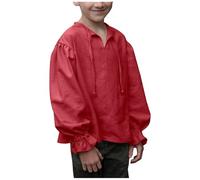 Camisa de manga larga para niña, camisa para niños, blusa medieval, con volantes y mangas largas, rojo, 3-4 años