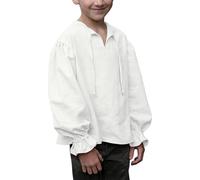 Camisa de manga larga para niña, camisa para niños, blusa medieval para niños con mangas largas y volantes, Blanco, 12-14 años