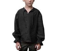 Camisa de manga larga para niña, camisa para niños, blusa medieval para niños con mangas largas y volantes, Negro , 6-8 años
