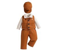 Camisa de Manga Larga para niños pequeños, Tops y Pantalones, Chaleco, Abrigos, Sombreros, Conjunto de Pajarita y Trajes de, Monos, 4 Uds. (Gold, 12-18 Months)