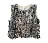 Camisa de manga larga para niños y niñas, chaleco de lentejuelas grande lleno de lentejuelas grandes, chaleco suelto de moda juvenil camiseta interior brasier (plata, 5-6 años)