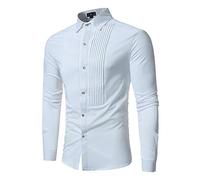 Camisa de Manga Larga Tallas Grandes para Hombre Caballero Fiesta Trabajo Blouse Blanco L