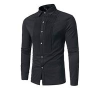 Camisa de Manga Larga Tallas Grandes para Hombre Caballero Fiesta Trabajo Blouse Negro L