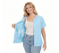 Camisa de mastectomía con bolsillos de drenaje después de la cirugía, camisa postoperatoria con botones y gestión de drenaje, Azul cielo, S