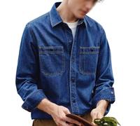 Camisa De Mezclilla Casual Holgada para Hombres, Chaqueta De Viaje Retro De Primavera/Otoño, Diseño De Manga Larga(3XL)
