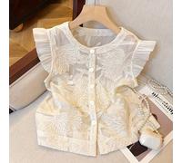 Camisa de moda de estilo francés para mujer, de cuello , un botonadura, con cubiertas de jacquard, para /verano