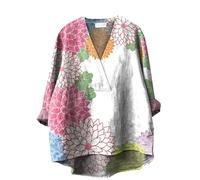 Camisa de Mujer Blusa con Cuello con Estampado geométrico Tradicional japonés Top Informal de Manga Larga para Mujer Camiseta Elegante de Primavera Suelta túnica para Salir