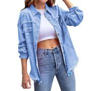 Camisa de mujer con bajo deshilachado, chaqueta vaquera, conjunto casual estilo western para conciertos, top vaquero azul cielo, talla M