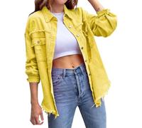 Camisa de mujer con dobladillo deshilachado, chaqueta vaquera, atuendo casual estilo western para conciertos, top vaquero amarillo, talla XL.