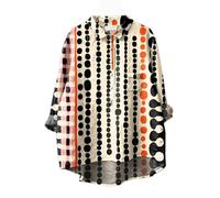 Camisa de Mujer con Estampado de Bloques de Color Degradado Botones Manga Larga Cuello y Corte Holgado Camisas Informales de Estilo Vintage con Estampado Floral y Bolsillo