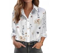 Camisa de Mujer con Estampado Mariposas Azules Salpicaduras de Tinta, Manga Larga Cuello Solapa, Blusa túnica Elegante Informal Holgada para Diario, Oficina y Vacaciones