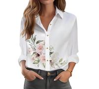 Camisa de Mujer con Estampado Mariposas Azules Salpicaduras de Tinta, Manga Larga Cuello Solapa, Blusa túnica Elegante Informal Holgada para Diario, Oficina y Vacaciones