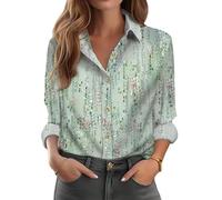 Camisa de Mujer con Estampado Mariposas Azules Salpicaduras de Tinta, Manga Larga Cuello Solapa, Blusa túnica Elegante Informal Holgada para Diario, Oficina y Vacaciones