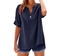 Camisa de mujer de algodón y lino cuello en V ligera cómoda Blusa elegante tallas grandes mar casual blusa de lino liso curvy moda camiseta tees oversize transpirable manga corta camiseta mujer, 01