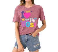 Camisa de mujer de manga corta con cuello redondo e impresión - Top de verano para mujer de estilo retro de los años 80, corte holgado y casual para soltera Team Bride Camisetas de oficina clásico