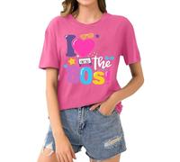 Camisa de mujer de manga corta con cuello redondo e impresión - Top de verano para mujer de estilo retro de los años 80, corte holgado y casual para soltera Team Bride Camisetas de oficina clásico