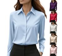 Camisa de mujer de talla grande manga larga, camisa curvada para mujer elegante, blusa de solapa casual superior de escritorio versátil de color sólido simple blusa casual diaria superior superior