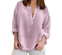 Camisa de mujer lisa casual suelta manga larga lino nueva colección top de lino, morado, L
