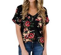 Camisa de Mujer Tops Cuello en V Estampado Floral Túnica Tops Blusa Casual Mujeres Verano Tops Camiseta de Manga Corta Túnica y Blusas Estampadas Casuales básicos Sudadera Blusas Sueltas Camisetas