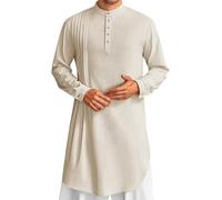 Camisa de muselina para hombre, manga larga, caftán, ropa de oración para hombres, con botones, ropa larga de lino, bata musulmana, Abaya, Dubai, túnica suelta, árabe, ramadán, ropa informal árabe, P