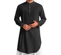 Camisa de muselina para hombre, manga larga, caftán, ropa de oración para hombres, con botones, ropa larga de lino, bata musulmana, Abaya, Dubai, túnica suelta, árabe, ramadán, ropa informal árabe, O
