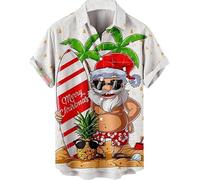 Camisa de Navidad de manga corta con botones para hombre, camisa hawaiana con estampado de Navidad, camisa de Papá Noel, casual, bolos, vacaciones, playa, santa blanco, Medium