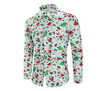 Camisa de Navidad Hombre Camisas FEA -Top de Navideña para Solapa Informal Tops con Estampado Digital 3D de Blusa Top Informal de (Light Blue XXXL)