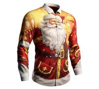 Camisa de Navidad Hombre Manga Larga T Moche Impreso 3D Drole Santa Claus Cuello Rabattable Slim Christmas Pull Moche De Noel Button Down Casual Clásico Bata de Trabajo Traje de Navidad Tops, amarillo