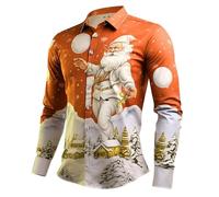 Camisa de Navidad Hombre - navideña Informal de Manga Larga para Hombre, Prenda Festiva para Fiestas y Celebraciones (Orange, L)