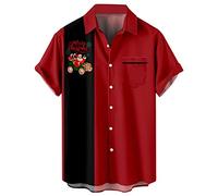 Camisa de Navidad para hombre, camisa hawaiana de manga corta, con botones, estampado de Navidad, camisa de Papá Noel, casual, bolos, vacaciones, playa, camisetas, Rojo Navidad, Large