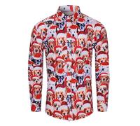 Camisa de Navidad para Hombre Camisas FEA - de Solapa de Manga Larga con Estampado Navideño Informal A La Moda para (Watermelon Red M)