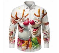 Camisa de Navidad para Hombre de Manga Larga con Motivos NavideñOs Divertidos Camisas de Navidad con Solapas Informales Botones Camisas de Navidad para Fiestas NavideñAs Camisa Casual