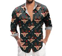 Camisa de Navidad para hombre, divertida, camisa de Navidad, corte ajustado, camiseta de Navidad, manga larga, traje de Navidad, alce, muñeco de nieve, camisas navideñas, camiseta de Navidad fea,