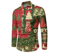 Camisa de Navidad para hombre divertida camisa de Navidad para hombre, corte ajustado, camiseta de Navidad para hombre, manga larga, color rojo, verde, árbol de Navidad, camisas de Navidad, traje de
