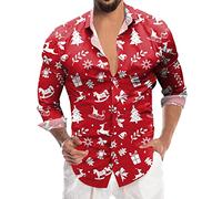 Camisa de Navidad para hombre divertida camiseta de Navidad manga larga camisa de Navidad para hombre Slim Fit Camisas de Navidad Camisas navideñas a cuadros divertidas camisetas de Navidad, rojo, M