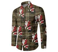 Camisa de Navidad para hombre Slim Fit- Camiseta de manga larga impresa 3D Drole árbol de Navidad Cuello Rabattable Christmas Pull Moche De Noel Button Down Casual Bata de Trabajo Traje de Navidad Top