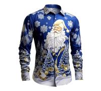 Camisa de Navidad para hombre y hombre, camisa de Navidad con botones de Papá Noel, camisas de Navidad de manga larga para hombre, camisetas de Navidad para hombre, A05 Azul, XXL