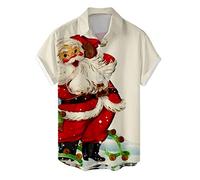 Camisa de Navidad para Hombres Camisas FEA -Camiseta de Manga Corta con Solapa Y Botón de Impresión Digital 3D de Regalo de para (J M)