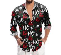 Camisa de Navidad para Hombres Camisas FEA -Camiseta de Manga Larga con Botón de Solapa Navideña para con Estampado Digital 3D de (R L)